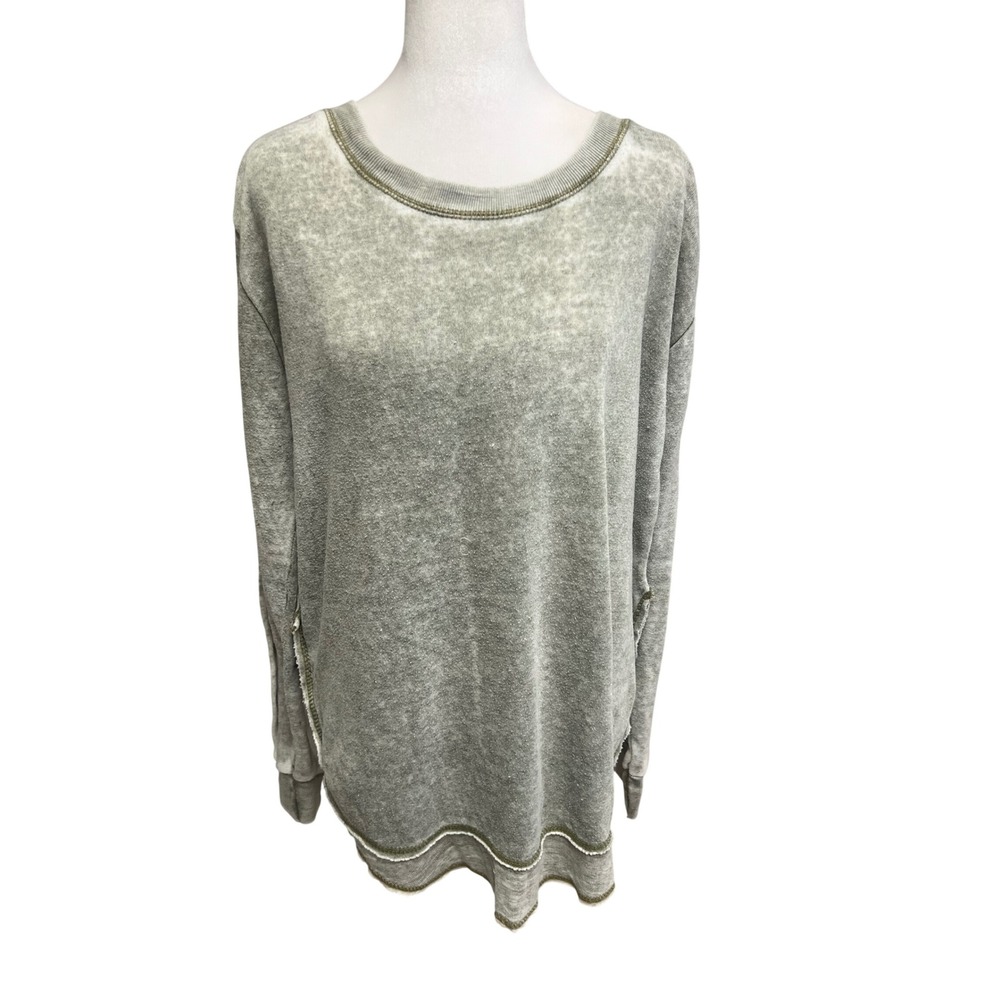 Ocean Drive Sweatshirt Womens Sz M Grey Acid Wash High Low Raw Edge Grunge
